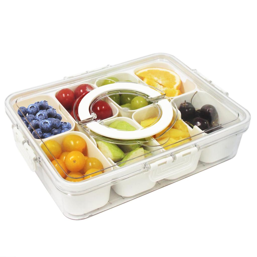 8 Compartments Divided Serving Tray with Lid Veggie Tray Portable Snack Box Food Container for Biscuits, Candy, Fruits, Nuts