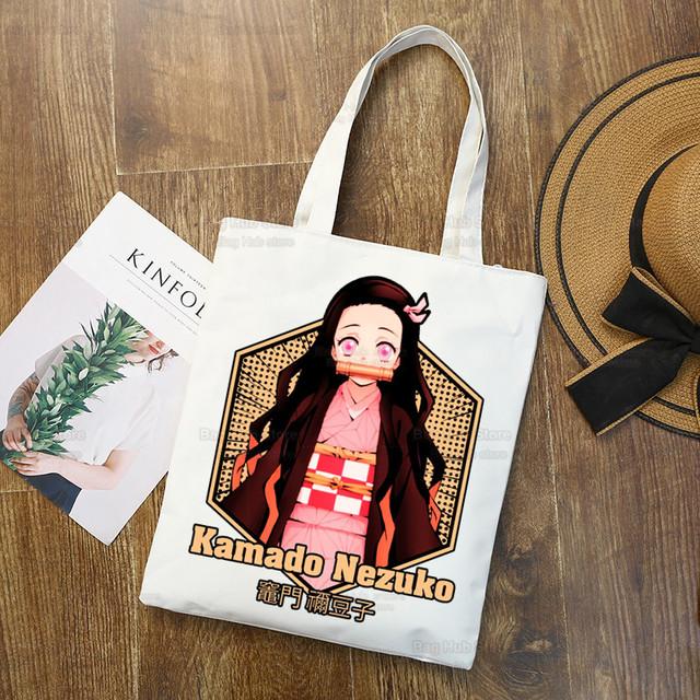 Tanjiro Nezuko Demon Slayer Холст Сумка Harajuku Женский Kimetsu No Yaiba Сумка для покупок Колледж Оригинальная сумка через плечо Ежедневное использование