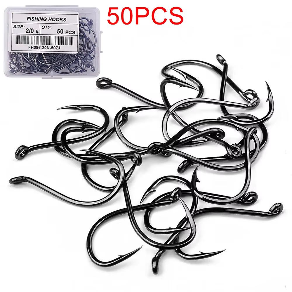 Fishing Hooks 50Pcs Fishing Jigging Hook Carp Eye Worm Barbed Inline Hooks Saltwater High Carbon Steel Fishing Accessories