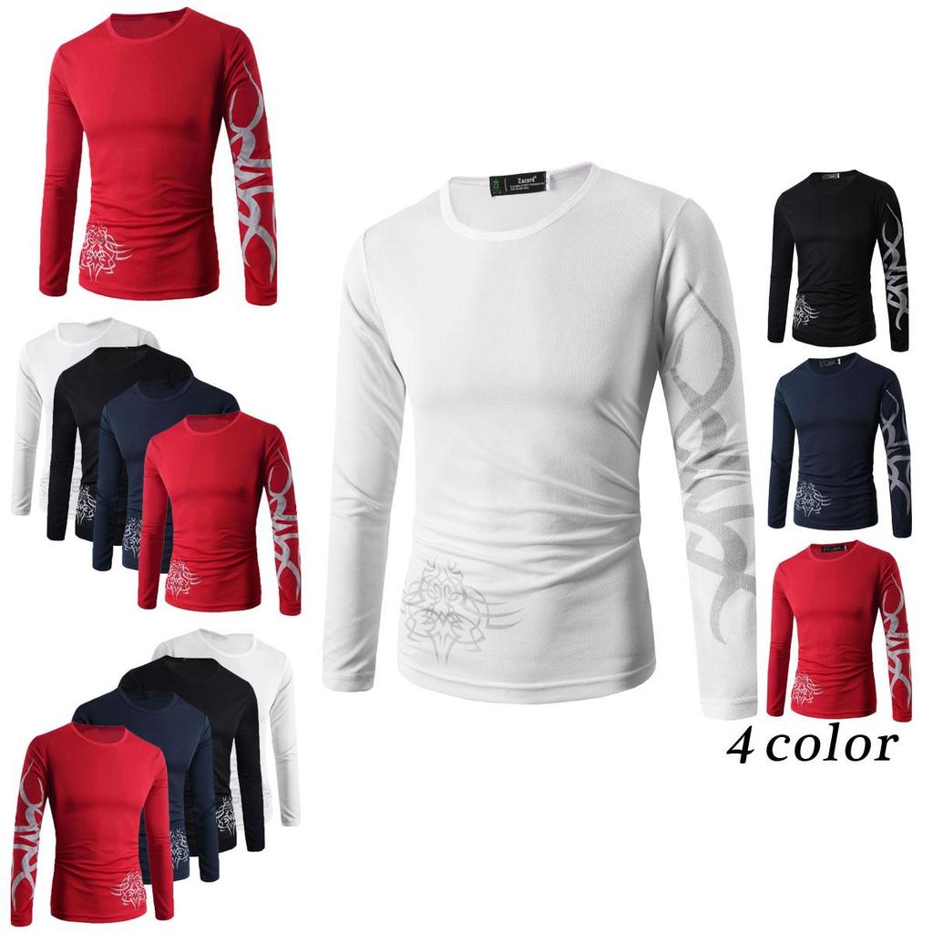 Premium Quality Fashion Men's Slim Fit O-neck Long Sleeve Muscle Tee T-shirt For Casual Wear