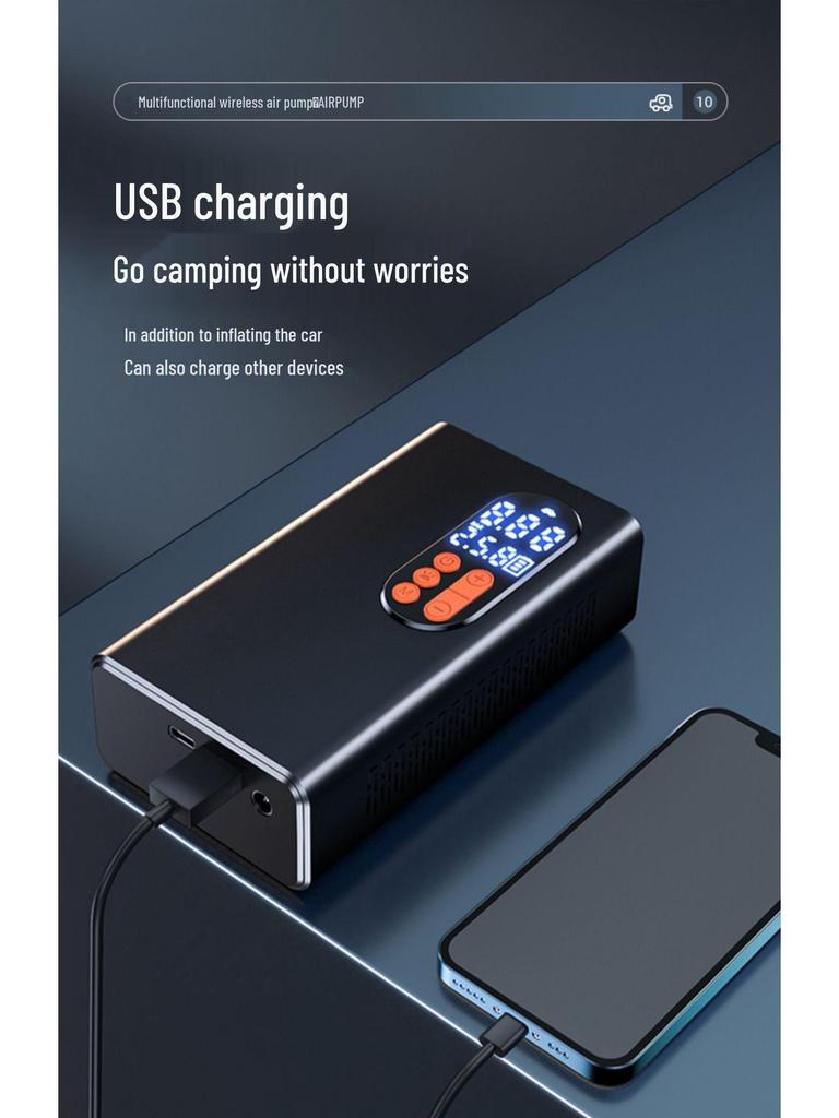 Портативный умный цифровой автомобильный воздушный насос: Компактный ручной насос высокой мощности с цифровым дисплеем