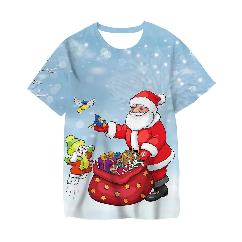 Kawaii Christmas Tshirts 3D Print Santa Claus SnowmanT Shirt Fashion Kids Casual Boys Girls Unisex Round Neck Tshirt Tops
