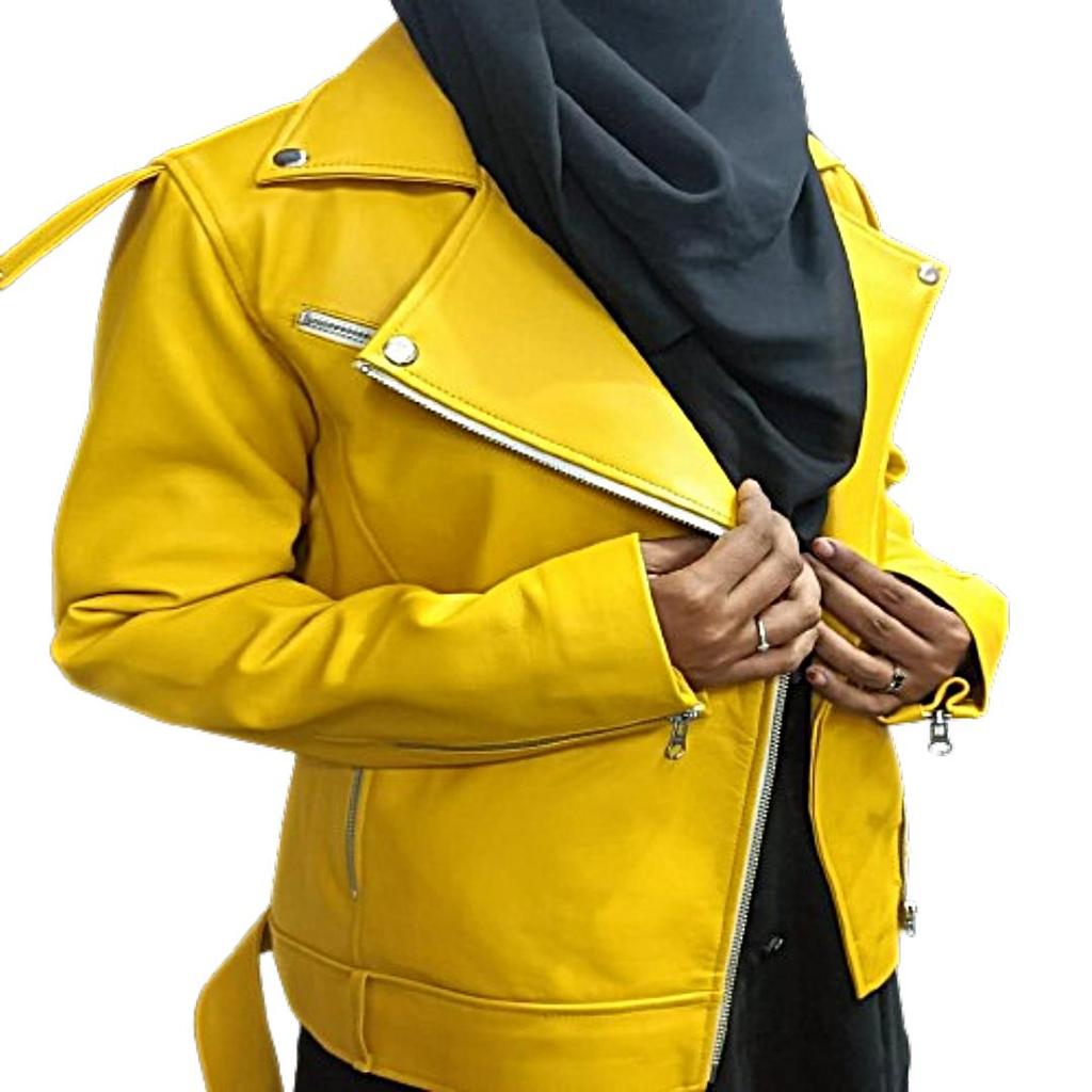 Women's Yellow 100% Genuine Lambskin, Soft Leather, Biker Jacket, Real Lambskin ,Yellow Leather, Moto Jacket, Ladies Yellow Jacket, Gift For Her