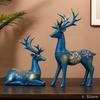 Creative Resin Golden Reindeer Sculptures | Beautiful Home Decor | Lifts Up Energy of Your Room - (Pack of 2, Blue)