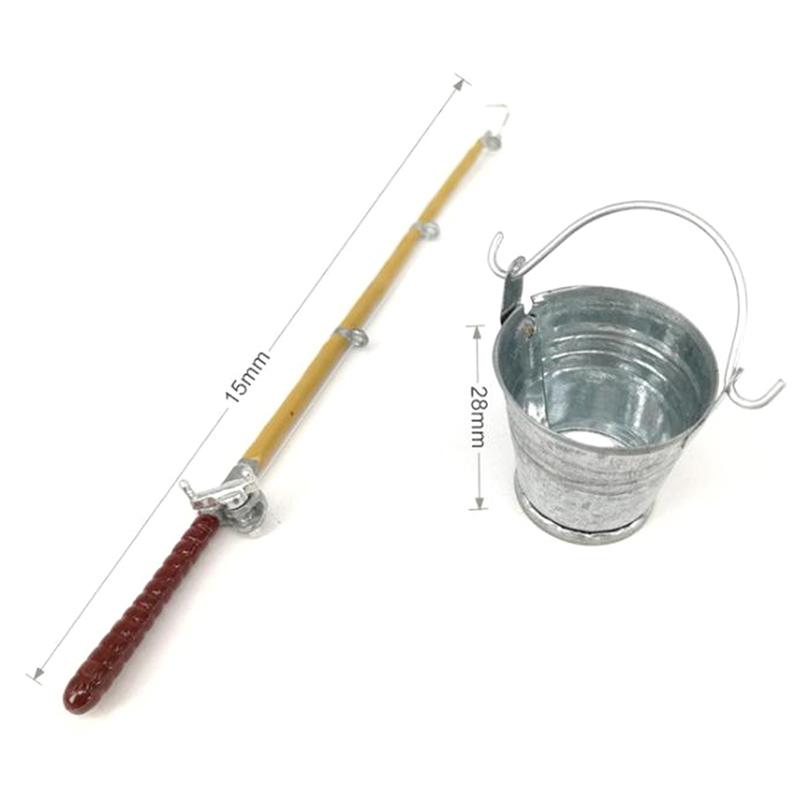 2 шт./компл. 1:12 Миниатюрная металлическая модель удочки для кукольного домика + ведро для воды