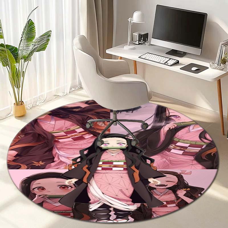Classic Japanese-style cartoon Demon Slayer round rug, home soft decorative anti-slip yoga mat and chair mat, outdoor floor mat carpet K31