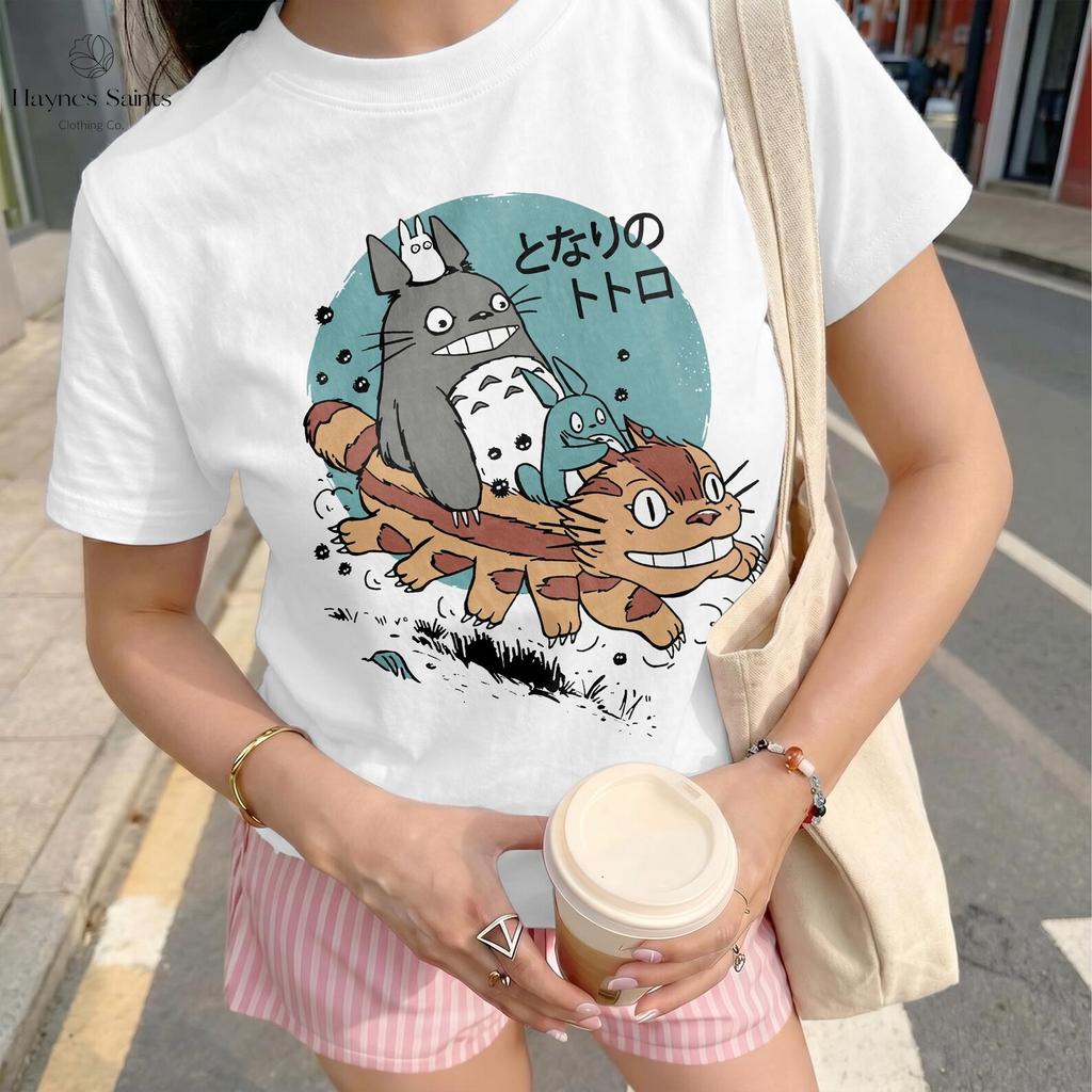Футболка с Тоторо и Котобусом, Футболка в стиле Studio Ghibli, Милая футболка с графическим рисунком лесного мира из аниме, Подарок для поклонника японских мультфильмов, Унисекс топ с мангой