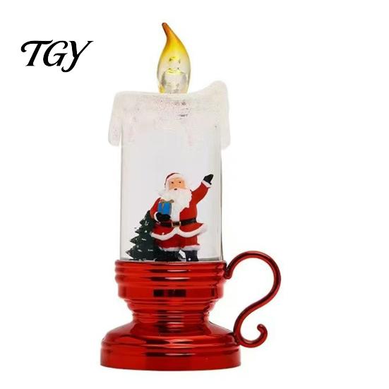 Cozy Living Room Lighting Christmas Night Light, Flameless LED Water Filled Candle Lamp with Vintage Style Home Decor Falling Snow, Tabletop