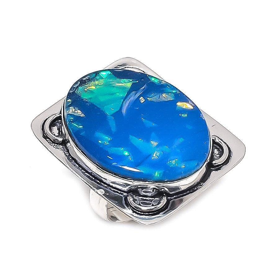 Blue Triplet Opal Handmade 925 Sterling Silver Jewelry Ring Size 8 V3n14