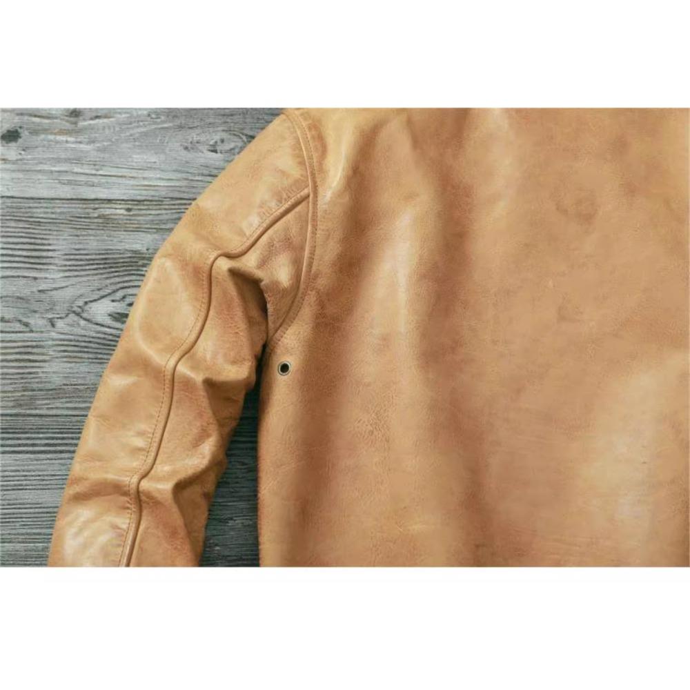 Chinese Size Classic Flight A2 Pilot Jacket Vintage Dirty Yellow Oil Waxed Cowhide Genuine Leather Jacket Men Aviator Jackets Male Coats