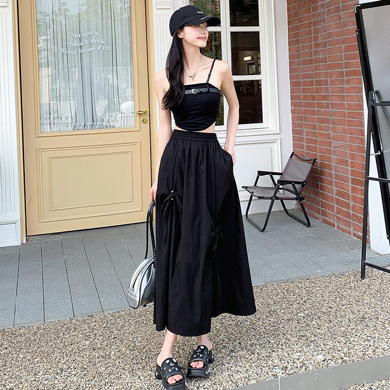 Summertime New Pleated Design Bow Straps Fashionable Personality Skirt Women