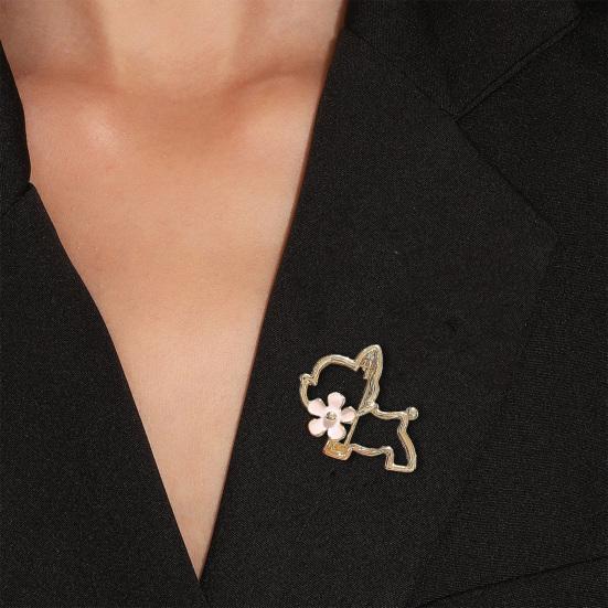 Креативная милая полая брошь в форме собаки, цветочный декор, блестящие стразы, инкрустированная булавка, костюм, платье с лацканами, значок, пальто, аксессуары