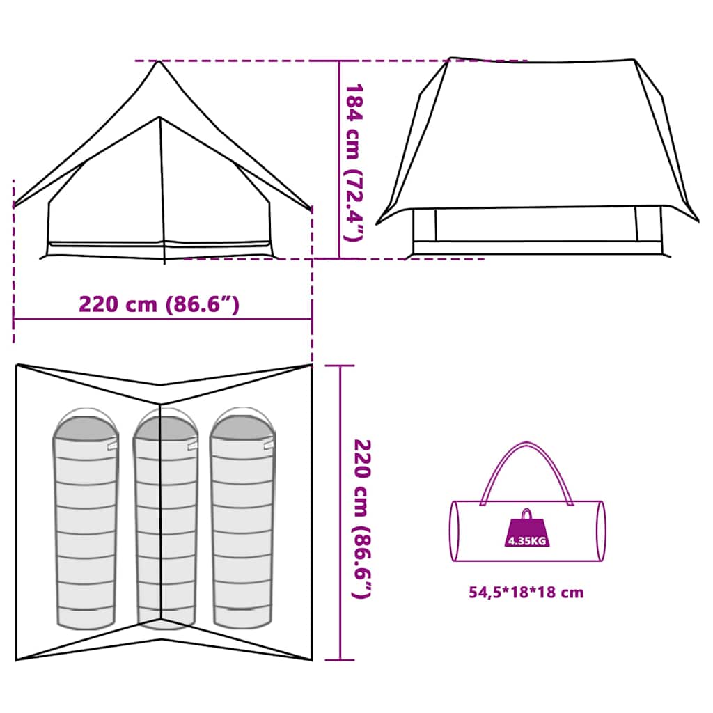 Family Tent with Roof in Grey and Orange 220 x 220 x 184 cm