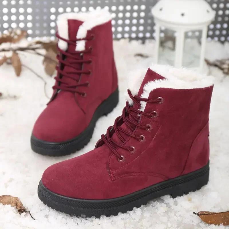 Fashion Women's Boots Winter Boots With Fur Low Heels Snow Boots Ankle Bota Feminina Platform Booties For Women Winter Shoes Heeled 2024