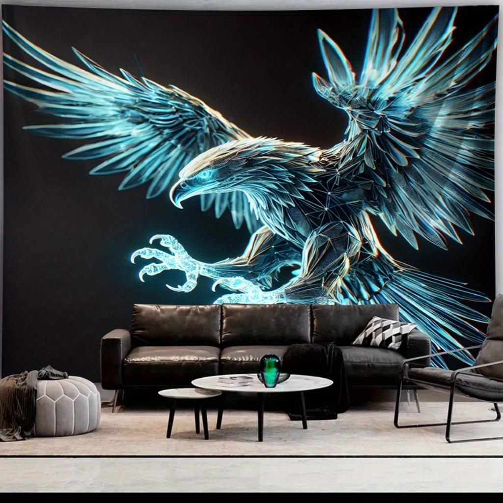 1pc Neon Geometric Eagle Tapestry Cyberpunk Tapestry Futuristic Falcon Art Hanging Cloth Living Room Room Decoration