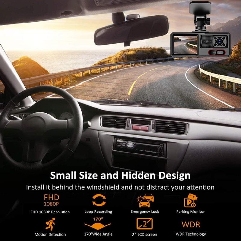 WiFi 1080P 3-Camera Car DVR, In-Car 3-Channel HD Dashcam Video Recorder