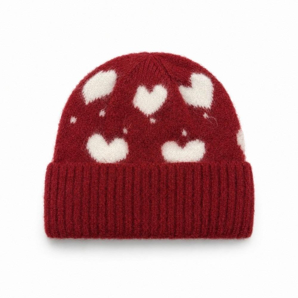 Polyester Knitted Beanie Hat Heart Pattern Earflap Beanie Daily Wear
