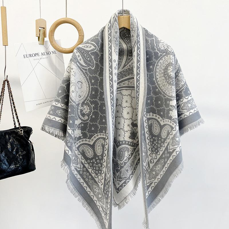 Autumn And Winter Cashew Print Imitation Cashmere Scarf Triangle Shawl French High-End Warm Shawl Outside