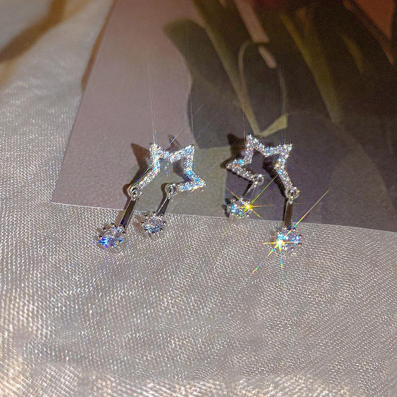 2023 модные серебряные серьги с крестом и звездой с цирконием для женщин и девочек, корейские серьги с пятиконечной звездой, индивидуальные украшения