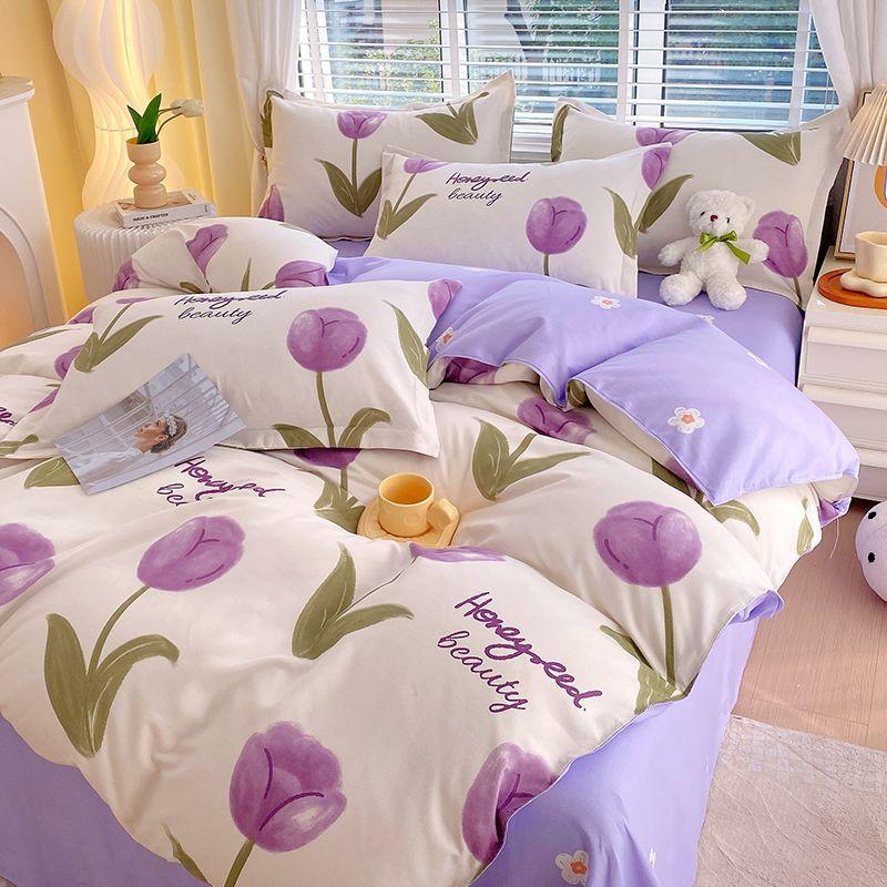 Комплект из четырех простыней, постельное белье, пододеяльник из стираного хлопка с пескоструйной обработкой, простыня, односпальное одеяло для спальни, комплект из трех предметов