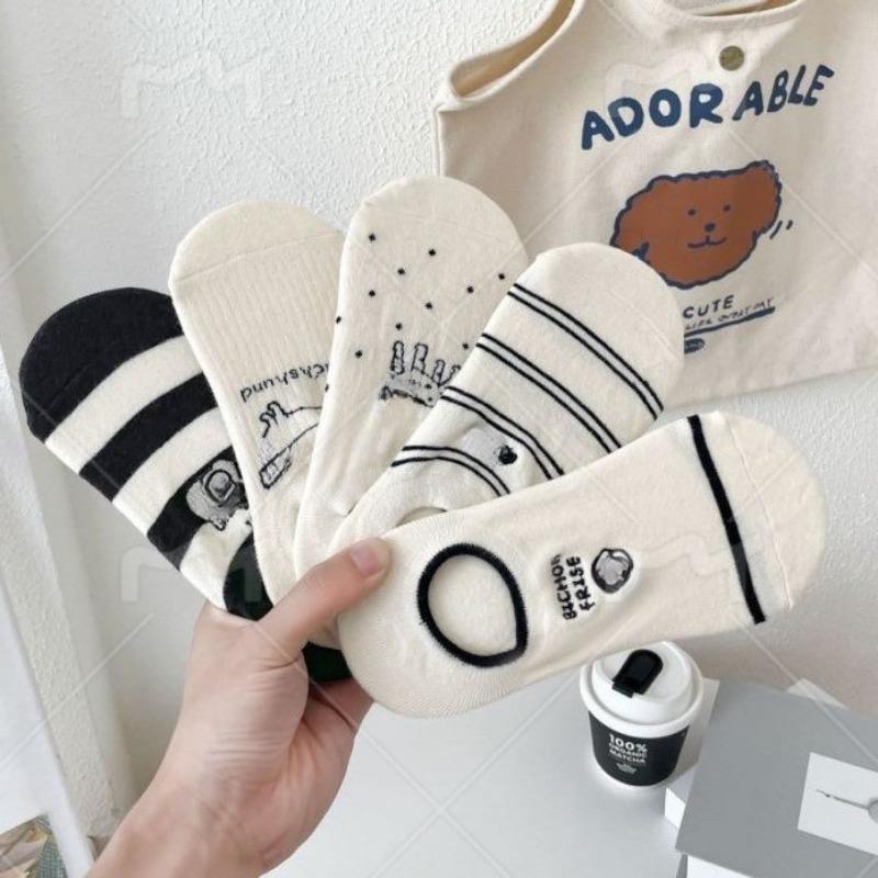 Невидимые носки-след с мультяшными полосками для щенков, летний женский стиль, дышащие короткие носки, повседневные хлопковые носки в стиле колледжа