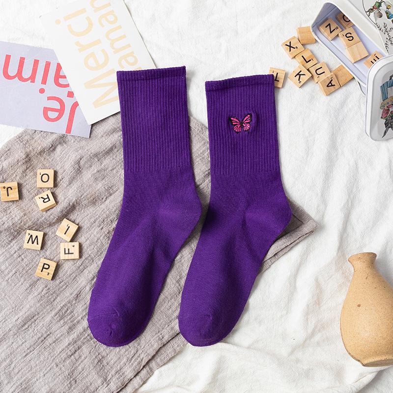 Осенние женские носки, однотонные носки с принтом бабочки, модные мягкие хлопковые дышащие женские носки Sokken