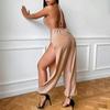 Сексуальные комбинезоны с открытой спиной и бретельками через шею с высокой талией, женские наряды, модные комбинезоны без рукавов с широкими штанинами для женщин, элегантные однотонные облегающие комбинезоны 25751