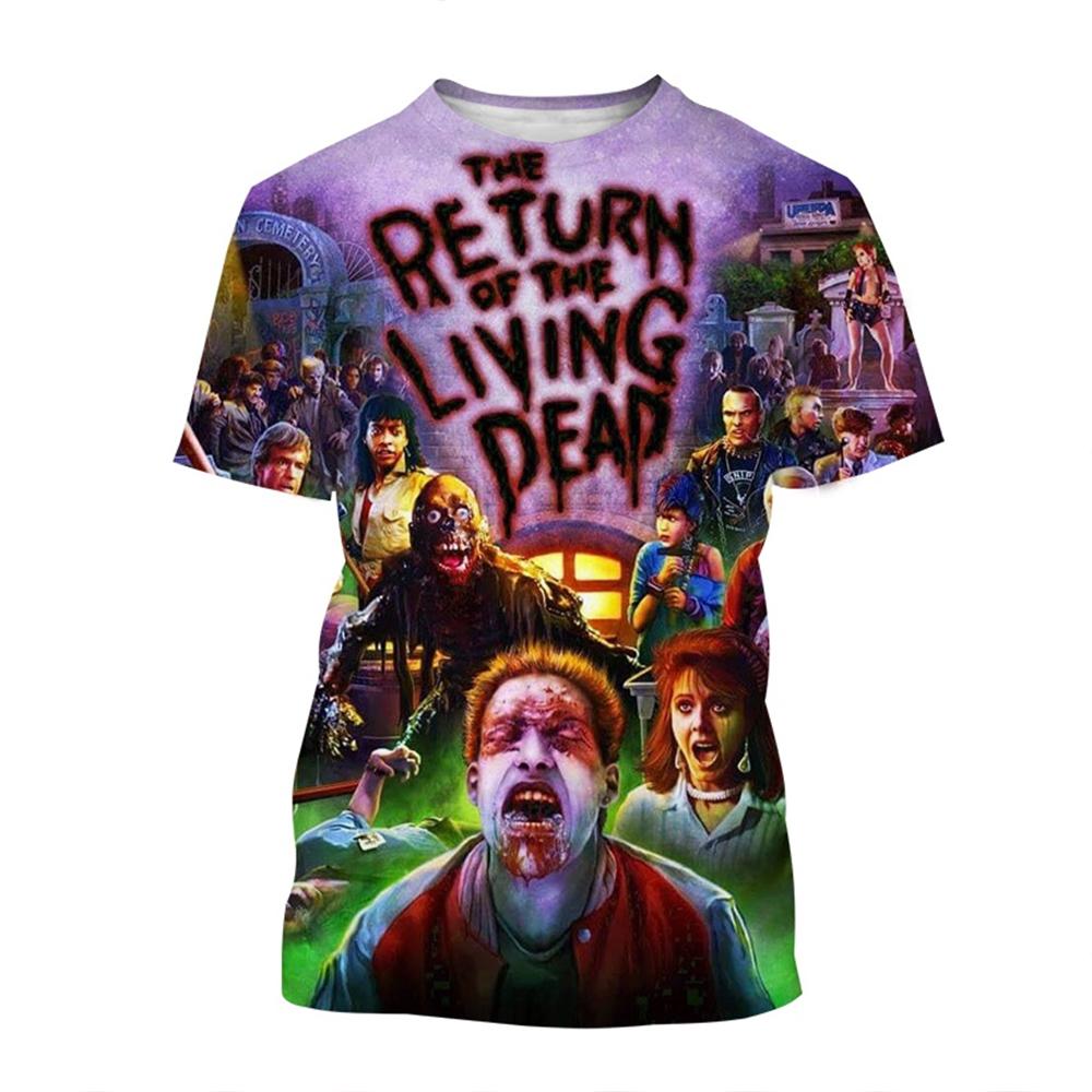 Новая классическая футболка с изображением фильма ужасов «Возвращение живых мертвецов», 3D-принт с изображением черепа зомби, унисекс, уличная одежда для детей