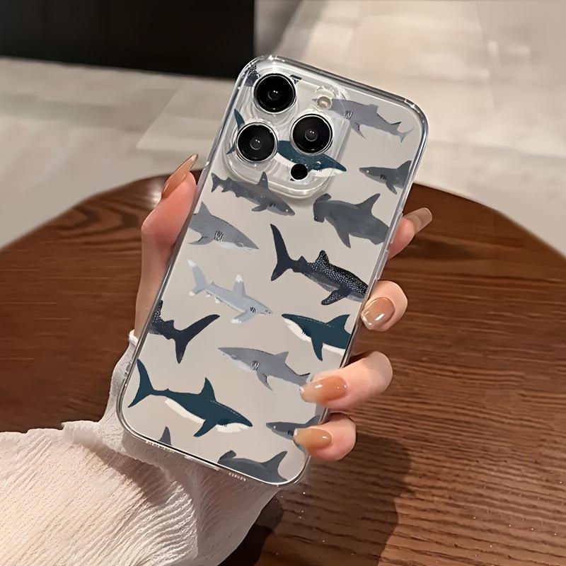 Прозрачный чехол для телефона с акулой для iPhone 16E/15/14/13/12 Pro Max/11/7 Мягкий чехол
