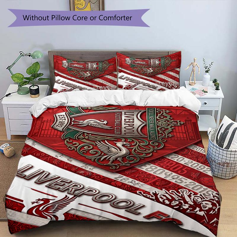 3pcs Duvet Cover Set (1*Duvet Cover + 2*Pillowcase, Without Core), Liverpool Football Club Print Bedding Set, Bedroom Decor, All‑Season, Birthday Gift