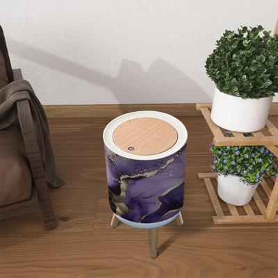 Мусорное ведро с крышкой фиолетовый мрамор золотые полосы спиртовые чернила роскошный фиолетовый черный акварель мусорное ведро круглая урна для отходов нажимная крышка защита от собак