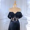 Serene hill black sexy one-word shoulder beaded fishtail skirt banquet host evening dress LA11111