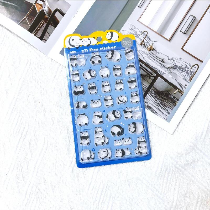Imported original NEKONI cartoon animal panda cat 3D relief sticker scrapbook Diy Journal cute stationery sticker