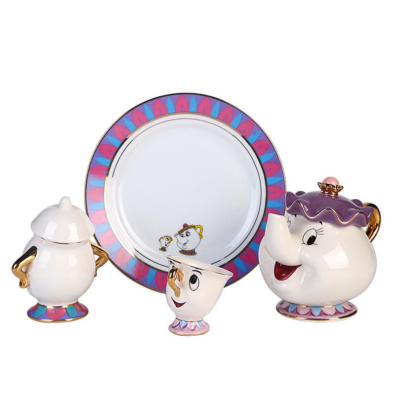 Gold-Plated Beauty and the Beast Teapot and Mug Set: Mrs. Potts and Chip with Cup and Saucer Gift Collection.
