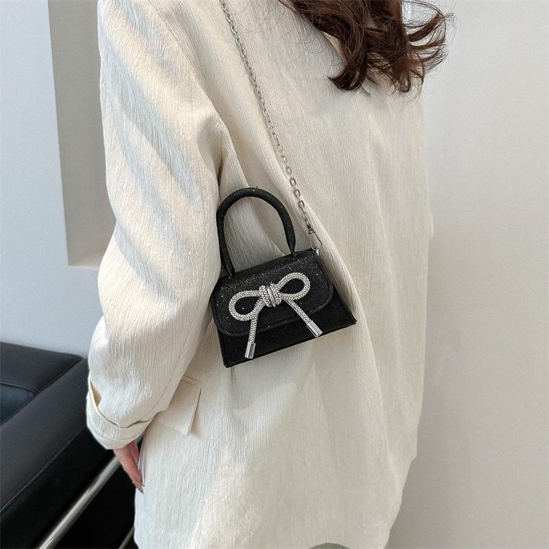 2024 весна новая модная женская сумка через плечо повседневная маленькая ароматная ветровая однотонная мини-сумочка с бантом