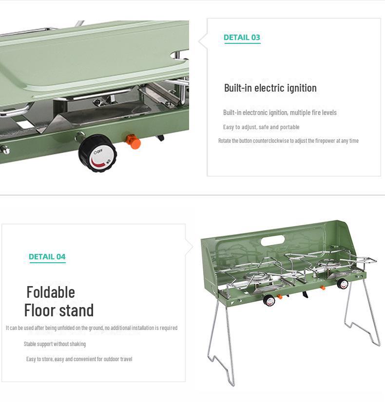 Газовая плита с двумя горелками для кемпинга на открытом воздухе для самостоятельного вождения автомобиля