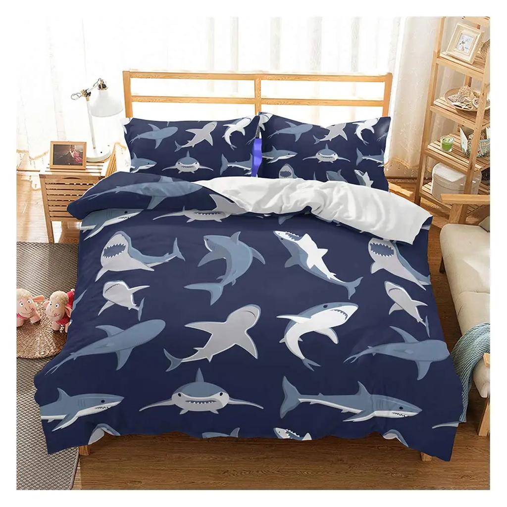 2/3pcs Fish Duvet Cover Set Ocean Bedding Sets 3D Printed Underwater World With Shark Dolphin Coral Reef Pattern Quilt Cover Set