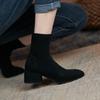 Autumn and Winter New Suede Fashion Boots Women's Medium Heel Round Head Large Size Women's Boots Square Heel Low Boots Korean Version Short Bo