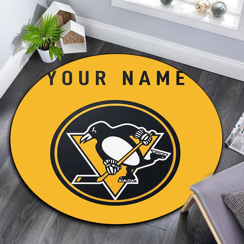 Custom Name,Pittsburgh Penguins pattern round rug,Carpet Rug for Living Room Bedroom Playroom ,Non-slip Floor Mat,Holiday Gifts and Birthday Gifts.