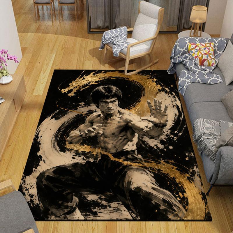 Bruce Lee Home Sofa Decoration for Living Room & Bedroom, Non‑Slip Play Flannel Floor Mat for Game Room