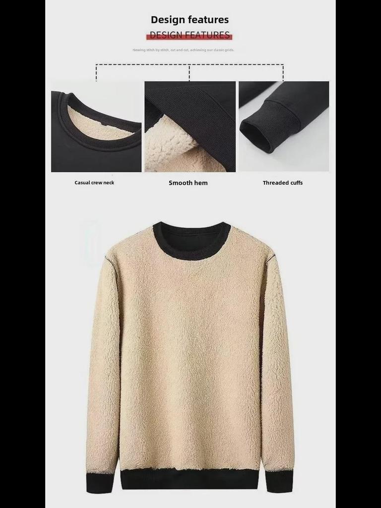 Men's Plush Fleece Casual Sports Suit: Warm Round Neck Sweatshirt & Trousers Set for Autumn/Winter