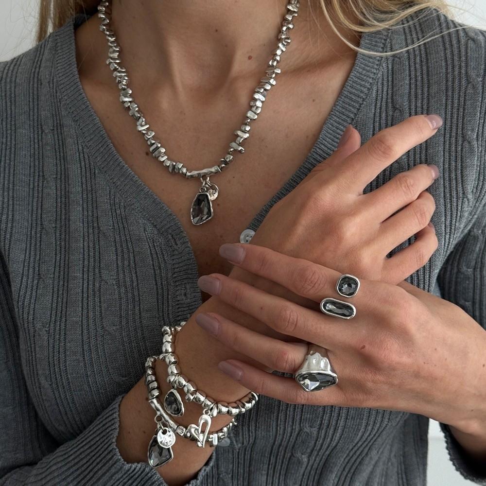 CCB Beads Glitter Pendant Bracelet Irregular Choker Necklace Elegant Black Zircon Necklace Jewelry