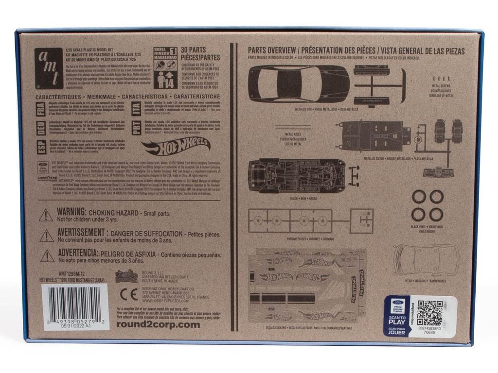 AMT Hot Wheels 1996 Ford Mustang GT Snap Kit Пластиковая модель AMT1298 1/25