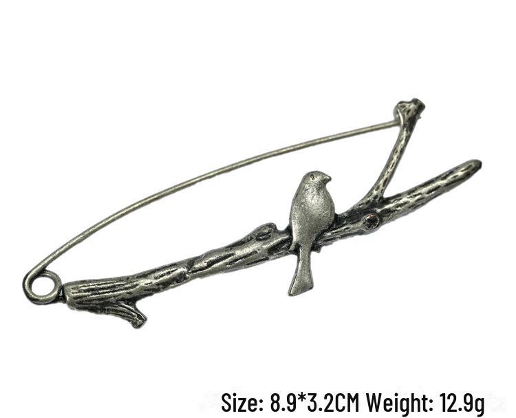 «Брошь-булавка в виде птицы из ретро-сплава с бамбуковой ветвью для женских кардиганов»