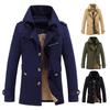 Men Cotton Jacket Button Closure Solid Color Autumn Coat with Pockets Thickened Velvet Lining Casual Windbreaker