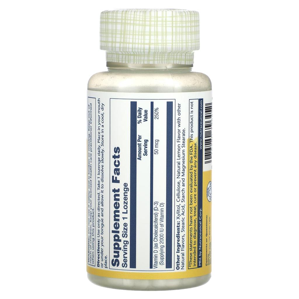 Vitamin D-3 Lozenges, Lemon Flavor, 50Mcg, 60 Lozenges