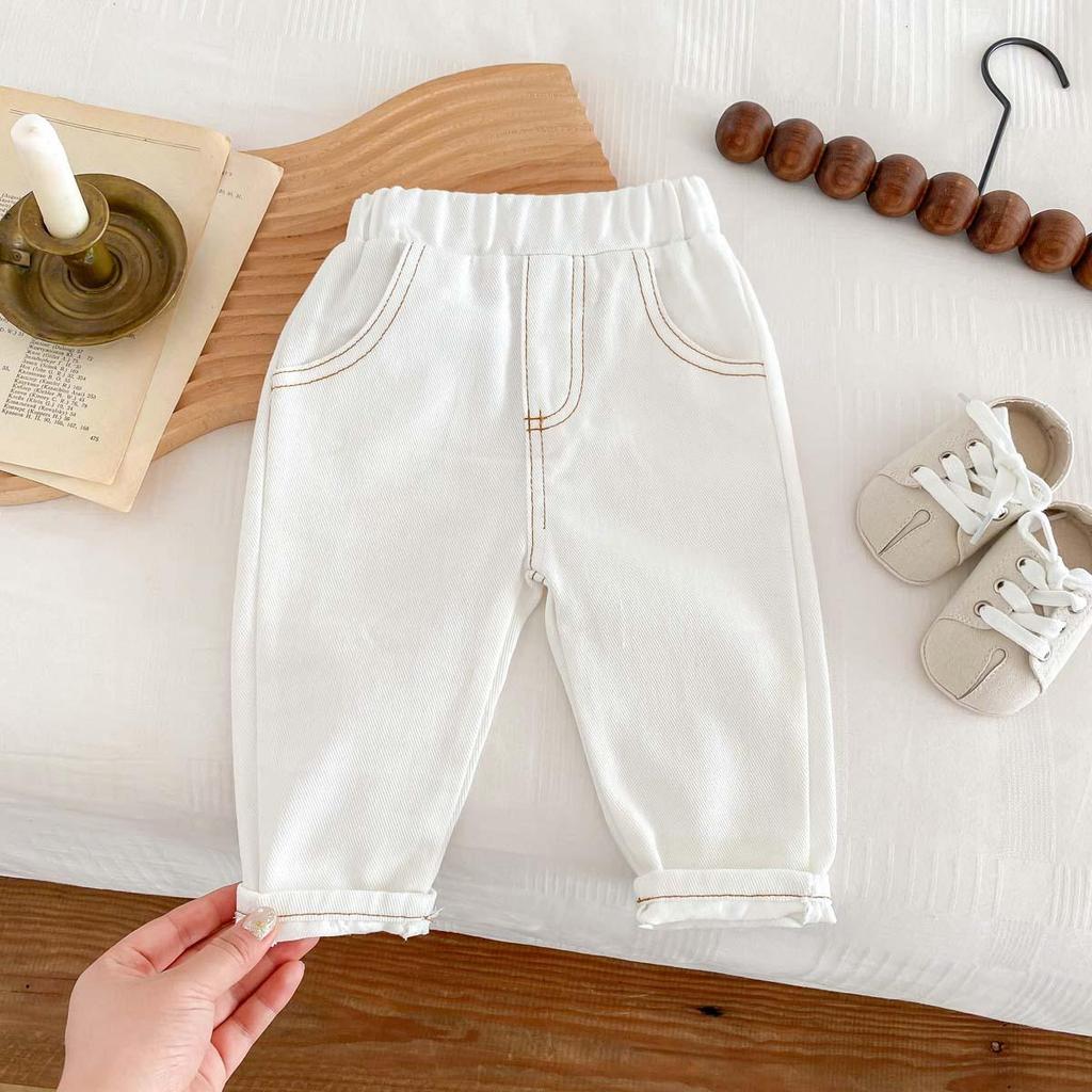 Children's Spring/Autumn Soft Jeans - Unisex, Ages 0-6, Casual Western Style Solid Color