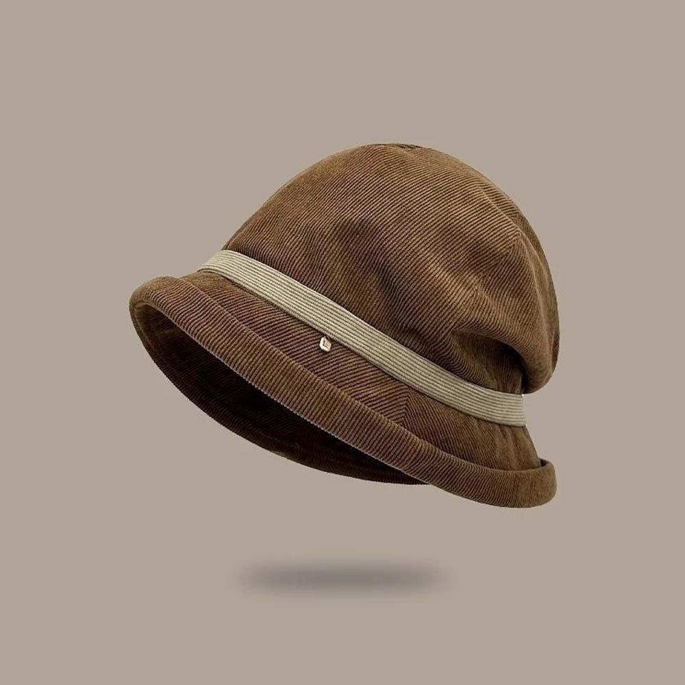 Temperament Corduroy Pullover Cap Solid Color Anti-cold Bucket Hat Winter Fisherman Hat  Daily