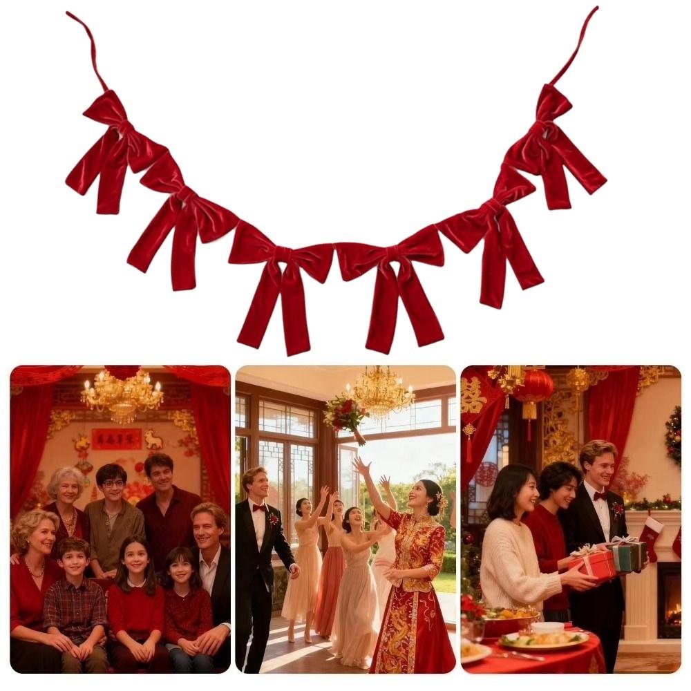 Soft Christmas Velvet Party Bow Creative Velvet Bow Garland Banner Wedding Decor