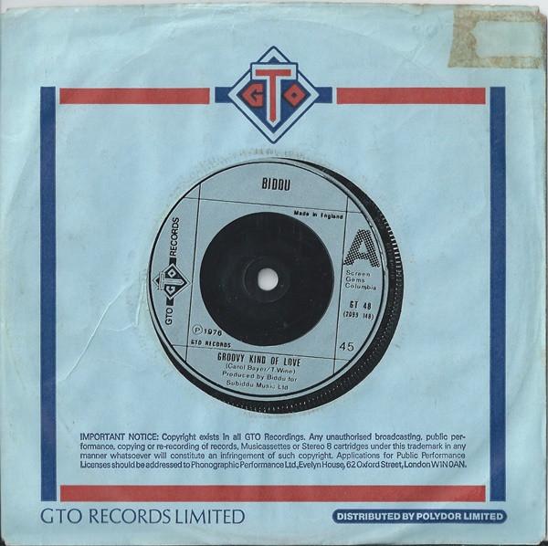 7-дюймовая пластинка BIDDU - Groovy Kind Of Love GT48 GTO 1976 UK Soul/Funk б/у